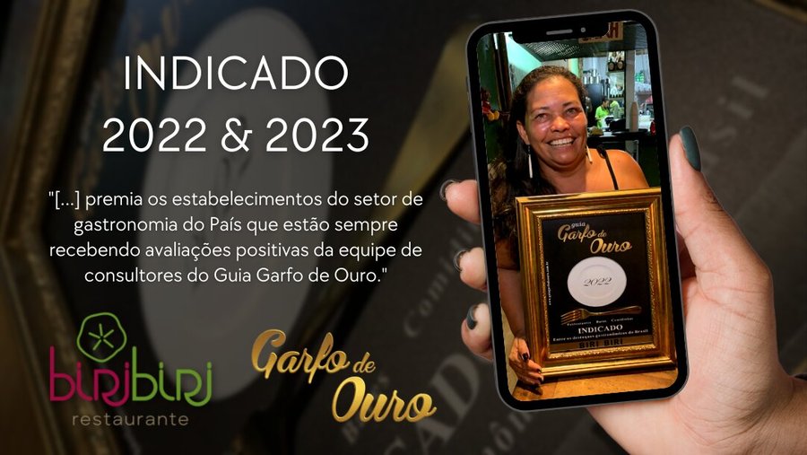 INDICADOS pelo @GuiaGarfode Ouro que premia os estabelecimentos do setor de gastronomia do País por seus consultores no ano de 2022 & 2023. Conheça mais em @RestauranteBiribiri