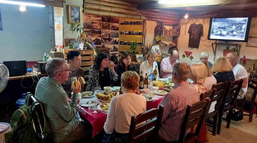 a group having diner  