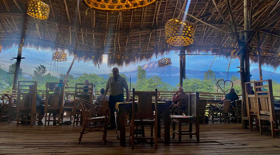 Views of Kilimanjaro mountain from Maisha Khalisi Restaurant Tables.