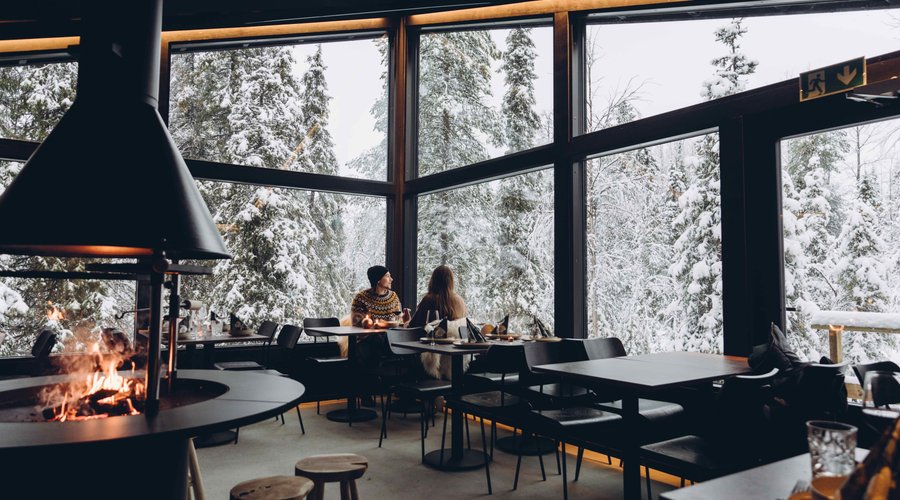 Atmospheric setting and fireplace add some extra coziness. 