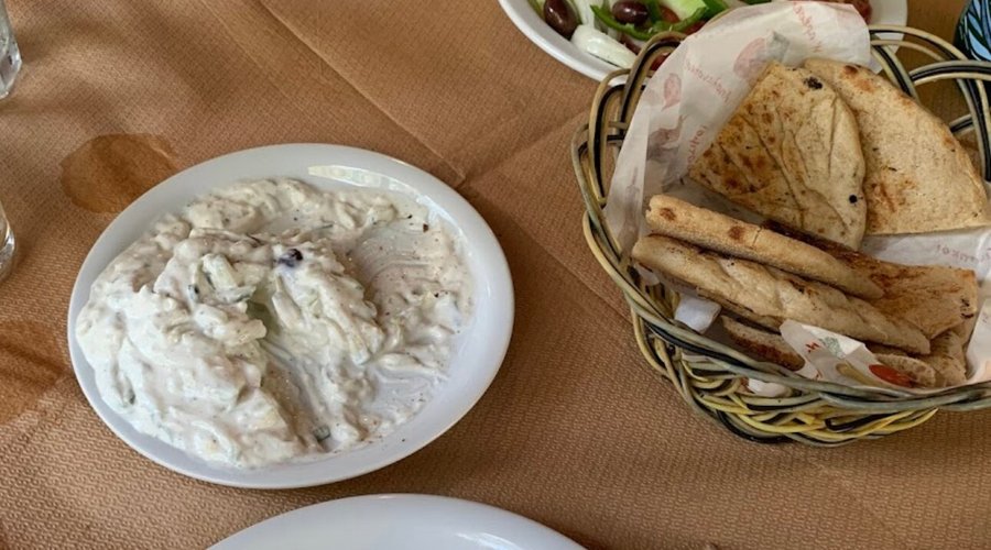 Tzatziki sauce, Pitta bread & Greek Salad