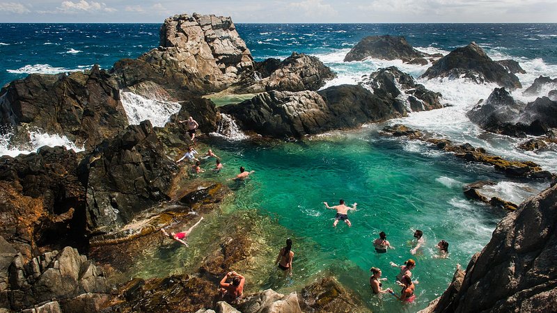 Natural Pool in Arikok National park on the North coast of Aruba 