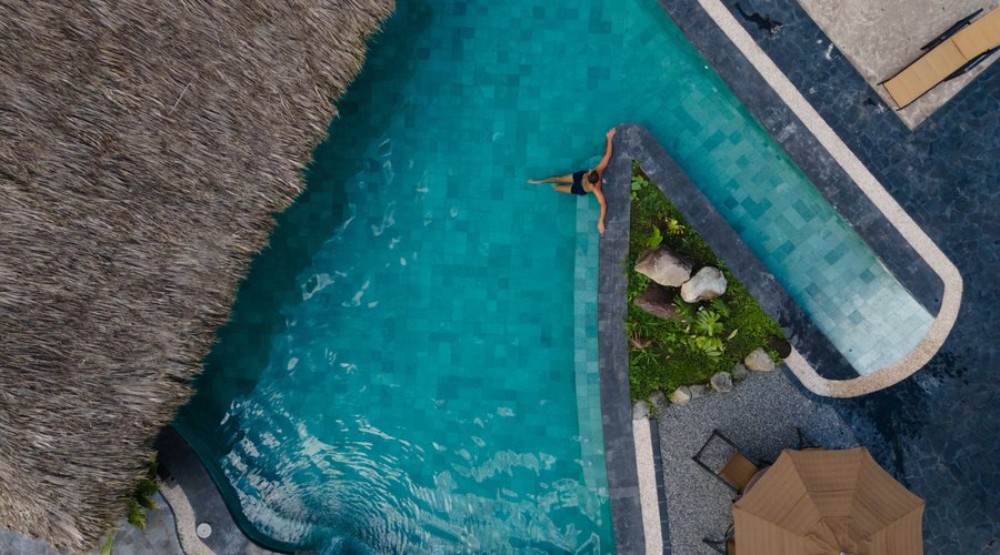 All natural, mineral filled, hot spring pool from above.