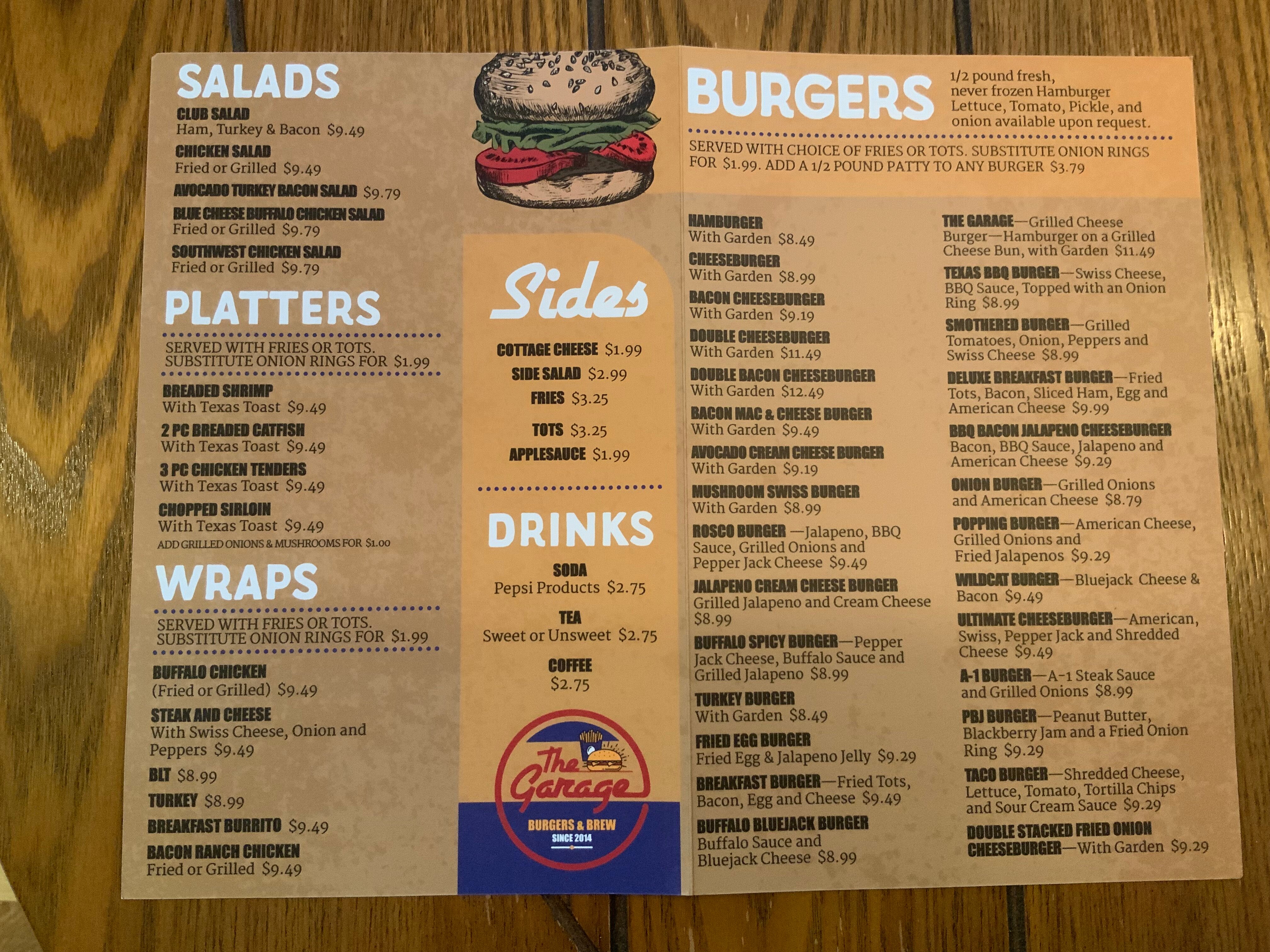 The garage menu discount