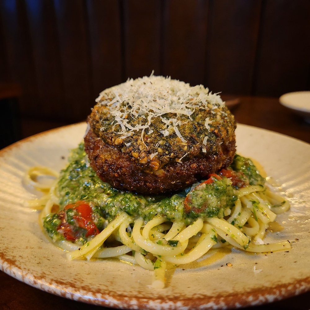 Pohangcho pesto with meatball. korean herb comes from my hometown. 