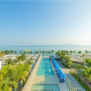 A Birds Eye view from the top of the Sea view rooms overlooking the pool and Koh Phangan