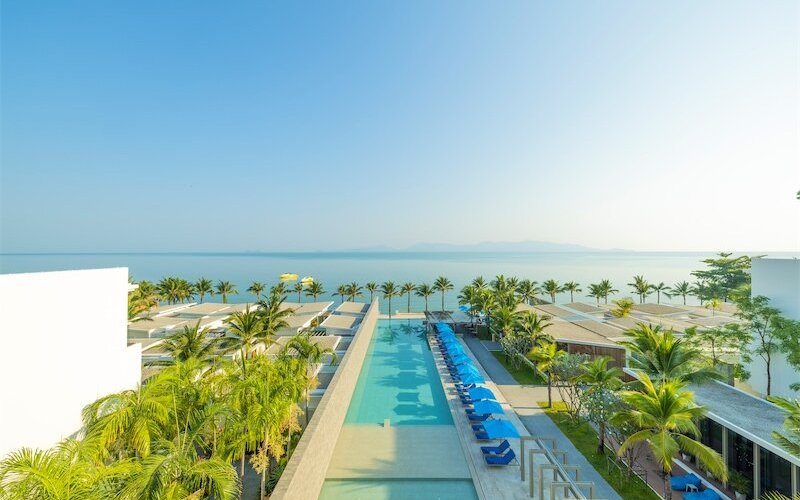A Birds Eye view from the top of the Sea view rooms overlooking the pool and Koh Phangan