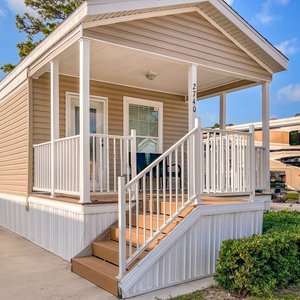 Premium park models have one bedroom with a queen bed, plus a sleeper sofa in the living room to accommodate up to 4 guests. 