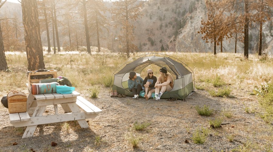 Three friends hanging out at one of our many campsites. 