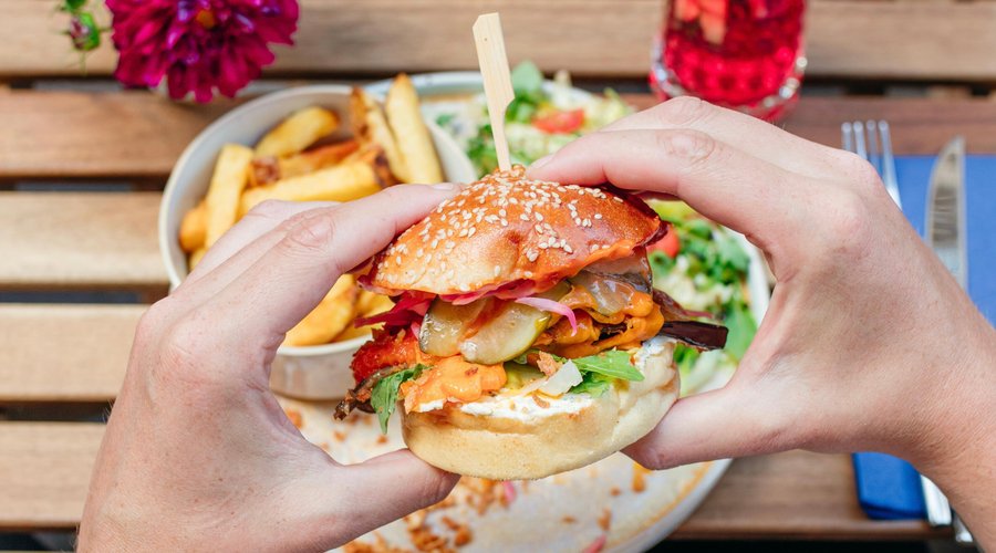 Mama Lova burger - brioche bread, made-from-scratch chicken pane, matured cheddar, tomatoes, salad, red onions marinated in lemon. Accompanied by fries along w/ our homemade sauce or a salad consisting of iceberg, pomegranate and balsamic oil.