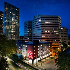 Hotel Five Exteriors Hotel Front Nightime Aerial Tram