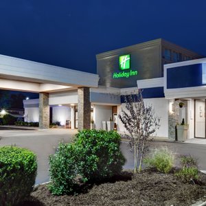 hotel entrance at dusk