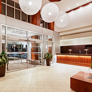 Warm and intimate lobby with easy access to all guest amenities
