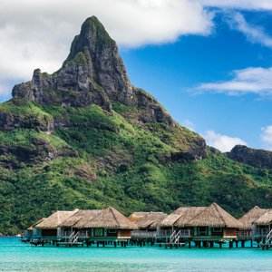 Overwater villas with Mt Otemanu in the background