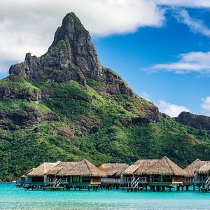 Overwater villas with Mt Otemanu in the background