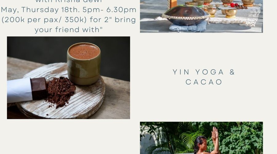 New Moon Special event Deep Relaxation with Krisna Dewi.
Nourishing Yin Yoga with heart opener, Plant medicine Cacao and sound journey.
Limited Spot!
Come join us now!

