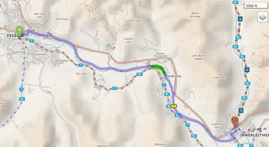 cycle.travel's excellent route mapping app gives this route - essentially car free for around 5.5 miles and good quality tarmac.