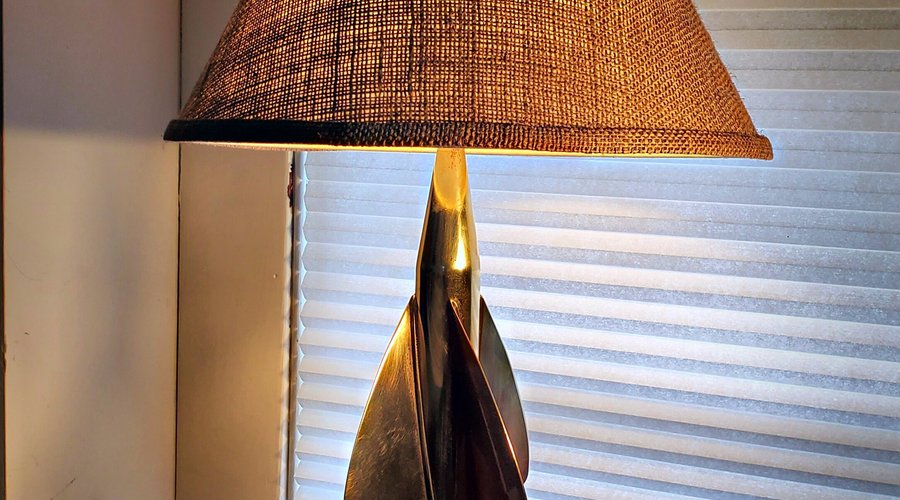 Custom made nautical table lamp made using a brass ship's log spinner. 