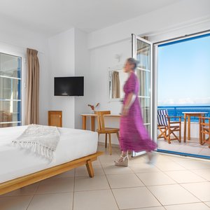 Pelagia Aphrodite Hotel in Kythira, image may contain: Balcony, Building, Chair, Furniture
