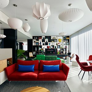 Hotel lobby of the citizenM hotel in Amsterdam South