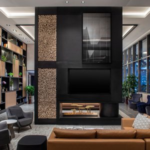 Hotel Lobby Seating Area with Fireplace