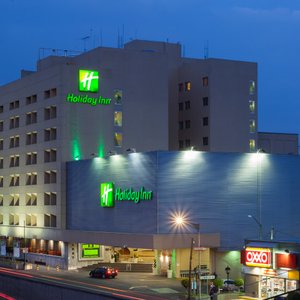 A view of our hotel in the evening
