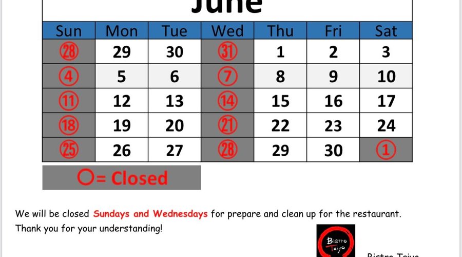 Our business hours in June!
