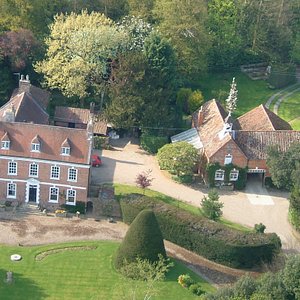 This is the aerial photo of Brackenborough Hall Coach House also showing the hall and grounds, all available to our guests