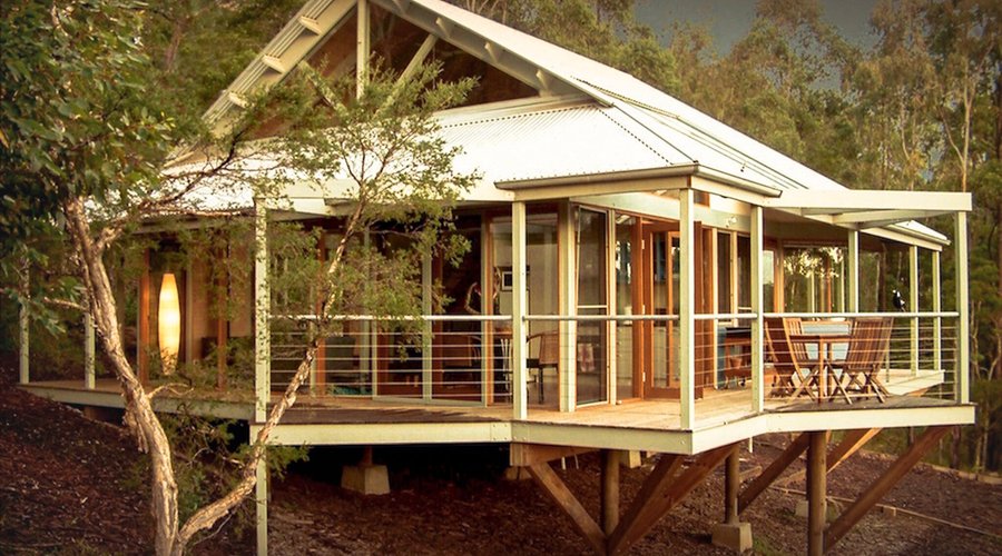 Exterior Of A Bombah Tree-House Style Cottage. 