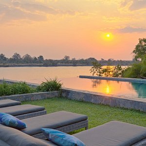 Lodge infinity pool looking across the Kafue River in the Kafue National Park