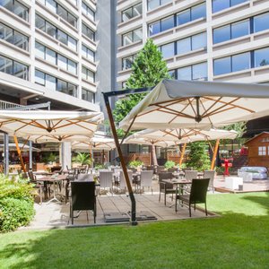 Café Jardin garden with Swiss Chalet