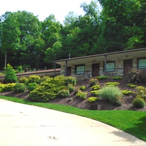 Nice landscaping along entrance drive