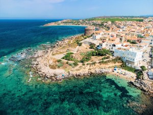 Landscape at Portoscuso and the coast of Mediterranean Sea at