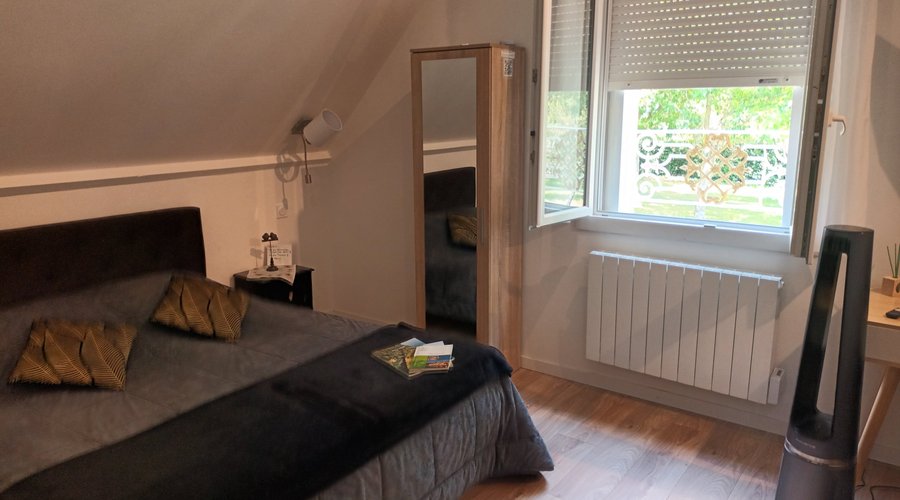 Upstairs room, stairs slightly steep if you have mobility issue