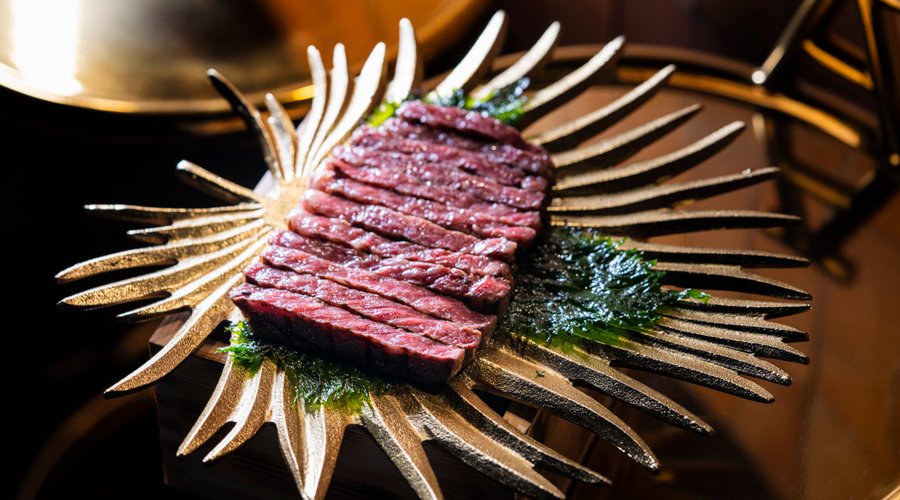 MIYAZAKI WAGYU STRIPLOIN  A5 Wagyu beef from Miyazaki prefecture is among the finest and most luxurious brands of beef in the world. Miyazakigyu exhibits a buttery, snowflake marbling and tender texture that offers an upscale eating experience