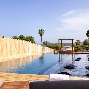 Piscine avec plage immergée et bain à remous 