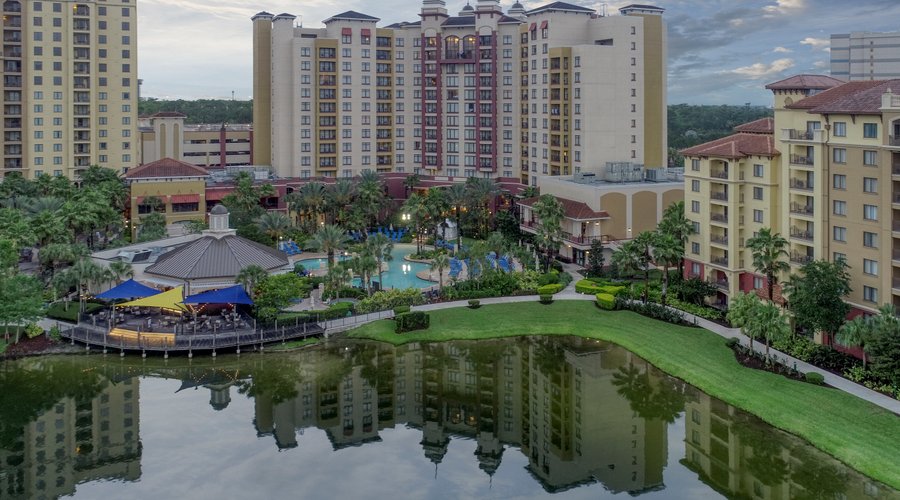 10-acre lake surrounding Bonnet Creek resort with walking path