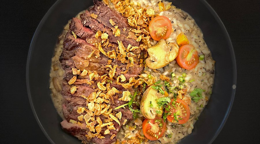 Risotto de cogumelos com entrecôte 