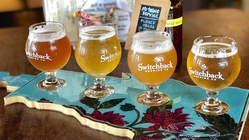 Flight of beers at Switchback Brewing