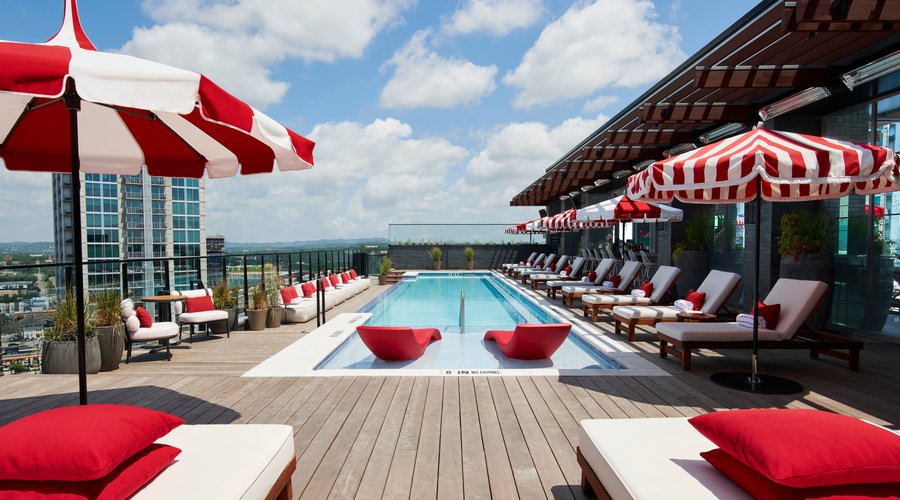 The Pool Club rooftop oasis at Virgin Hotels Nashville.