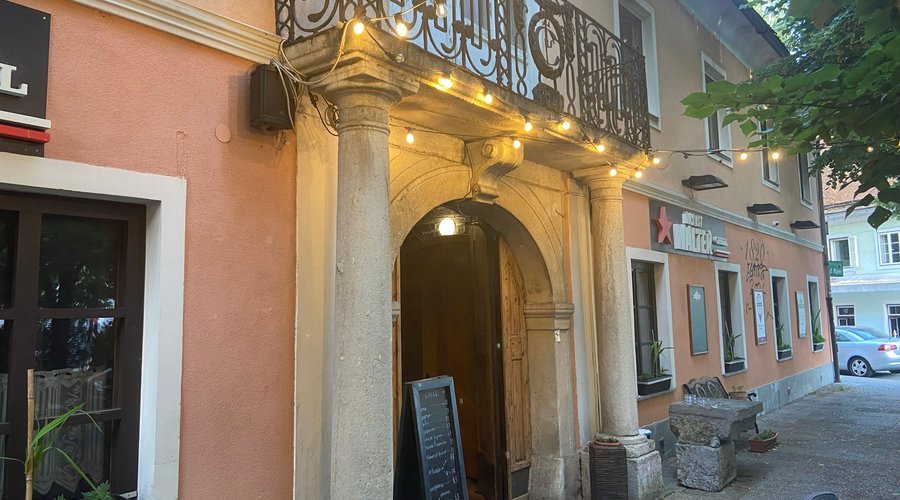 Front entrance to Penzion Pod Lipo (which is on the second floor).