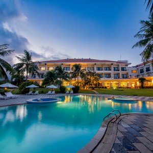 Tropical swimming pool with beautiful sea view