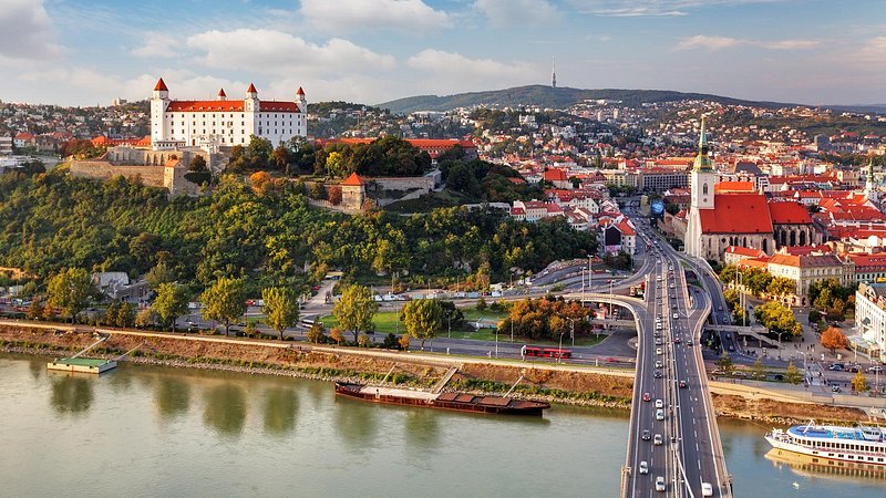Aerial view of Bratislava in the Danube Valley 