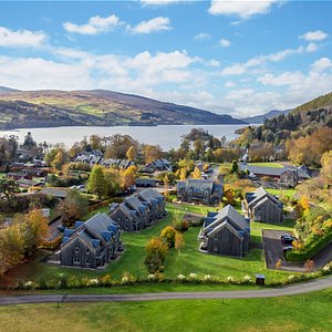 Stunning view over Mains of Taymouth luxury properties towards Loch Tay