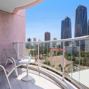 Strong sunlight in guest room balcony