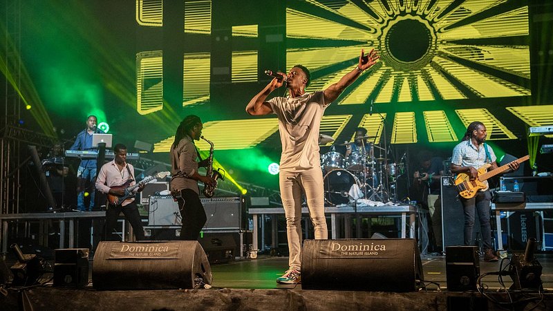 Musicians performing on stage at World Creole Music Festival, in Dominica