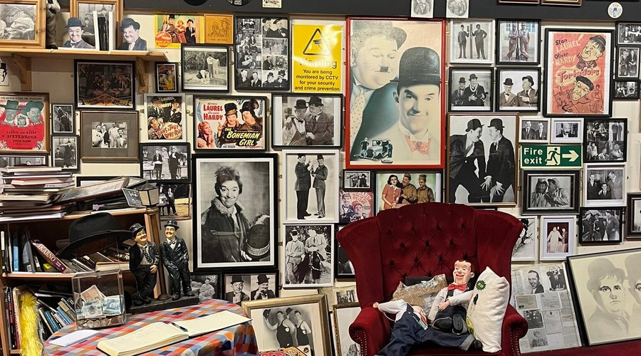 Laurel and Hardy Museum section filled with memorabilia.