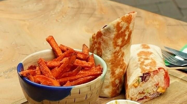 Our Ch*cken Buritto with some sweet potato fries <3