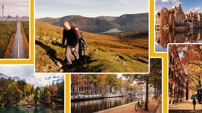 A collage of holiday destinations in autumn