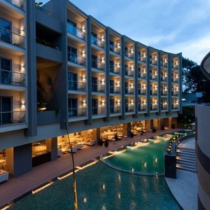 Rooms exterior at night